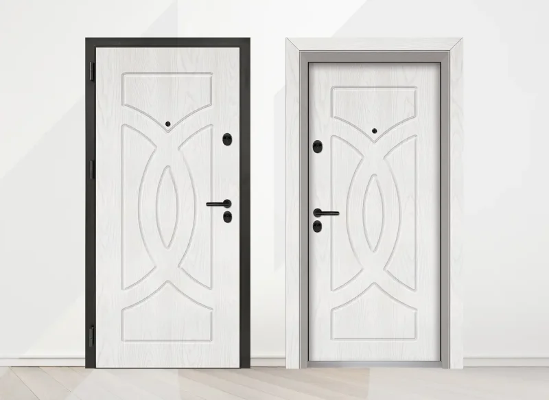 Входна врата Unison Optima 3008p цвят Снежен Бор - лице и гръб