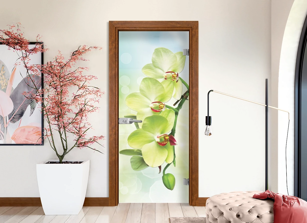 Стъклена врата Gama Print G 13-3 Green, цвят Златен дъб